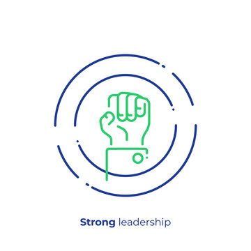 line art rised fist. Leadership hand. Team building. Scalable vector icon in modern lineart style. outline elements vector illustration.