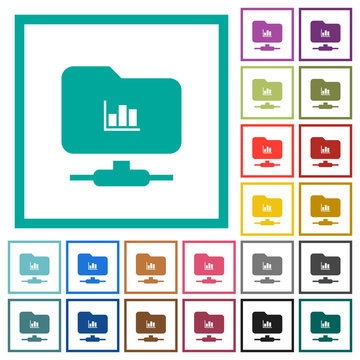 FTP statistics flat color icons with quadrant frames