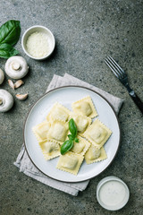 Ravioli with mushrooms and cheese