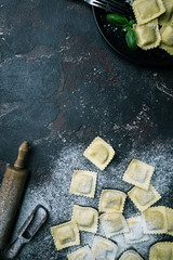 Fresh ravioli with flour