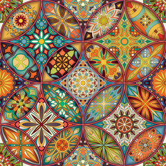 Ethnic floral mandala seamless pattern. Colorful mosaic background. - 208882706