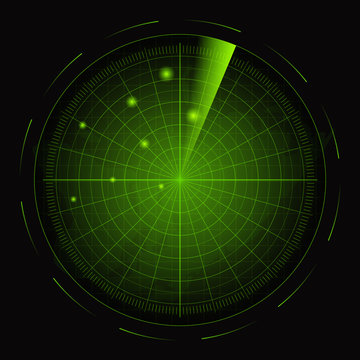 Realistic Detailed 3d Radar With Targets Card Poster. Vector