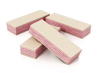Strawberry wafers isolated on white background. 3D illustration