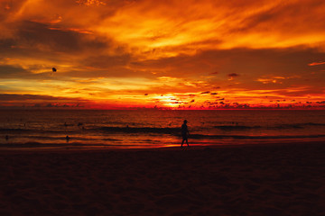 colorful sunset at kata beach phuket Thailand