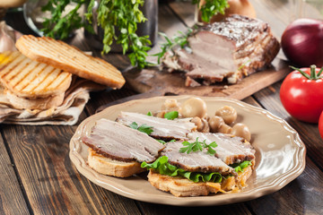 Sandwich with baked pork belly