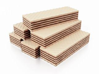 Chocolate wafers isolated on white background. 3D illustration