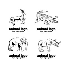 Hand-drawn pencil graphics, african animals set symbols