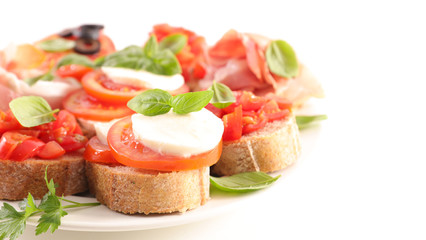 assorted bruschetta on white background