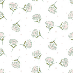 Simple flower pattern vector design. Cute single pastel color florals on white background.