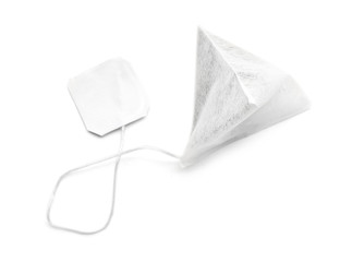 Tea bag on white background
