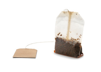Used tea bag on white background - Powered by Adobe