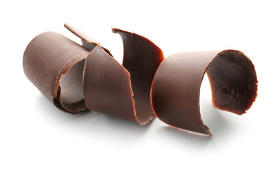 Chocolate curls on white background