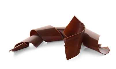 Chocolate curls on white background