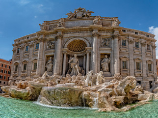 Fototapeta na wymiar Rome Trevi Fountain sunny view