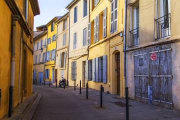 Aix-en-Provence, FRANCE, on March 8, 2018. Urban view typical for small towns of Provence. Bright...