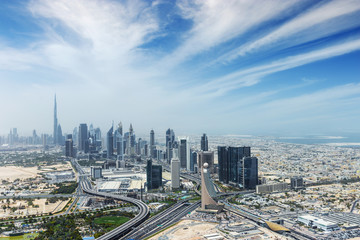 Naklejka na ściany i meble Aerial view of modern skyscrapers, Dubai, UAE.