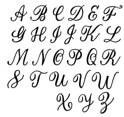 Hand drawn vector latin alphabet, on white background.