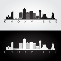 Knoxville, USA skyline and landmarks silhouette, black and white design, vector illustration. - obrazy, fototapety, plakaty