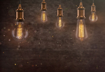 Vintage light bulbs on dark background.