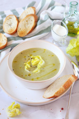 French cuisine: potage Choisy. Lettuce cream soup with rice
