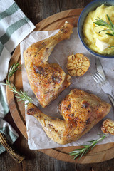 Roast chicken with garlic and mashed potatoes