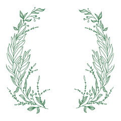 Vector template for greeting card. Composition with broad green branches on a white background. Good for postcards, the web and other any design.