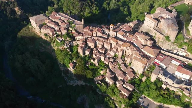 Aerial view old town Sorano, province of Grosseto, southern Tuscany, Italy