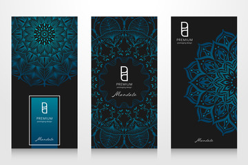 Fototapeta na wymiar Packaging template layout. Collection of design elements for product. Premium elegant mandala vector