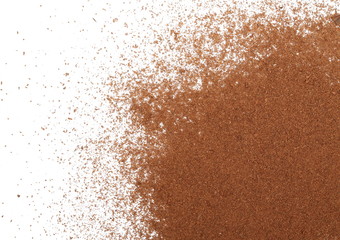 Cinnamon powder, shavings isolated on white background, with top view