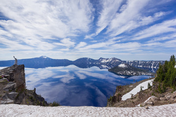 July 2017 : Beautiful scenery summer view of Crater Lake and Wizard Island as seen from the north rim, Oregon, USA
