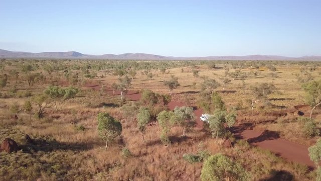 Aerial Landscape - Australia beautiful Nature - Drone follows caravan 4k