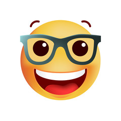 Cute Very Happy with Glasses Emoticon on White Background. Isolated Vector Illustration 