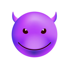 Cute Purple Evil Emoticon on White Background. Isolated Vector Illustration 