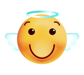 Cute Angel Emoticon on White Background. Isolated Vector Illustration 