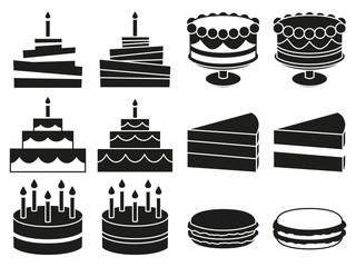 Black and white 12 desserts silhouette set