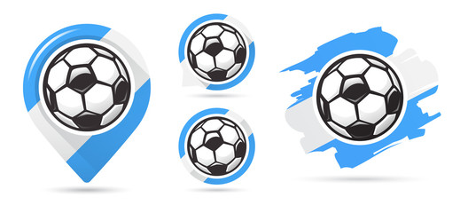 Argentinian football vector icons. Soccer goal. Set of football icons. Football map pointer. Football ball