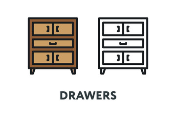 Drawer Bedside Table Cabinet. Interior Furniture Concept. Minimal Color Flat Line Outline Stroke Icon.