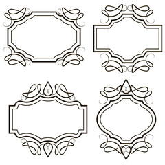 Set of vintage twisted frames of different shapes of black and white color. Vector illustration.
