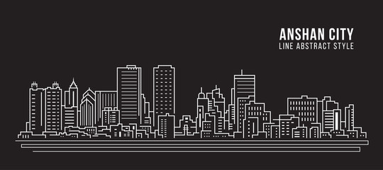 Cityscape Building Line art Vector Illustration design - Anshan city