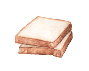 Sliced bread isolated on white background, Watercolor hand drawn illustration