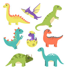 Creatures Types of Dinosaurs Vector Illustration