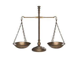 vintage golden balance or scale isolated against white background