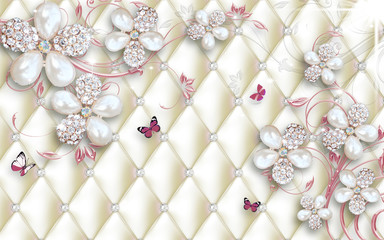 3d wallpaper design with upholstry and floral jewels for photomural