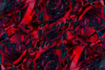 Red roses background. Graphic collage. Abstract flower structure.