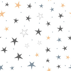 Repeated stars and round dots. Starry seamless pattern for children. Endless print.