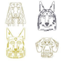 Dog vector set cute illustration home pets doggy different breed. Husky, Labrador, German Shepherd. golden labrador Modern vector plain line design icons. Dog logo.