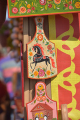 Painted cutting boards for sale at the festival of Slavic culture, timed to celebrate the Day of...