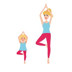 Obraz na płótnie Canvas mother and daughter doing yoga.