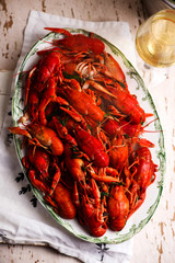 boiled crayfish on the dish.selective  focus