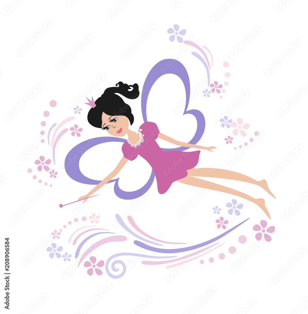 Wall mural fairy flying with a magic wand.